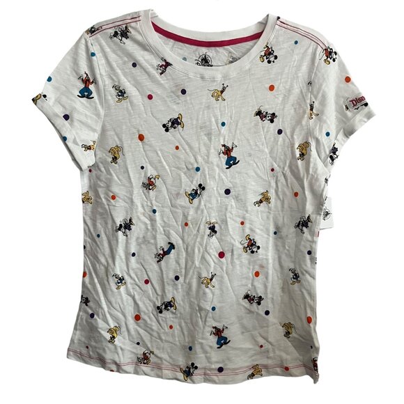 Disney Tops - NEW DISNEY PARKS DISNEYLAND TEE SHIRT WOMENS MEDIUM WHITE POLKA DOT CHARACTERS